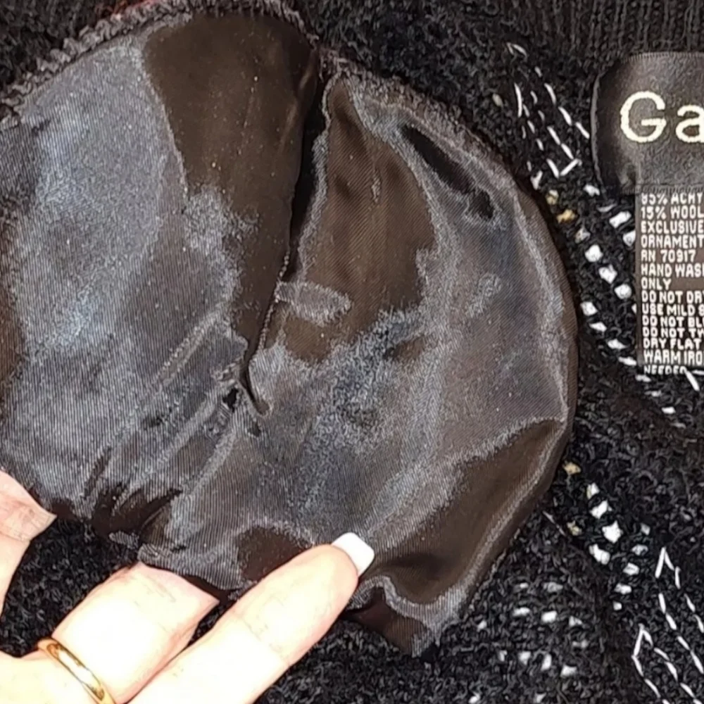 Women's Gardy Cardigan Knit Sweater Black Knit White Sequins Rhinestone Zipper L - Picture 10 of 13